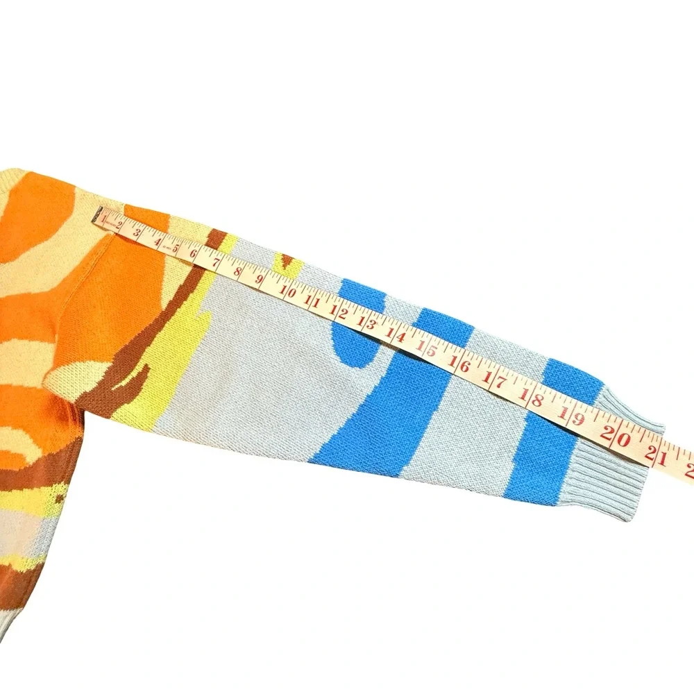 PacSun Tropical Palm Tree Sunset Intarsia Knit Sweater XS Orange Blue Cotton - Picture 2 of 8